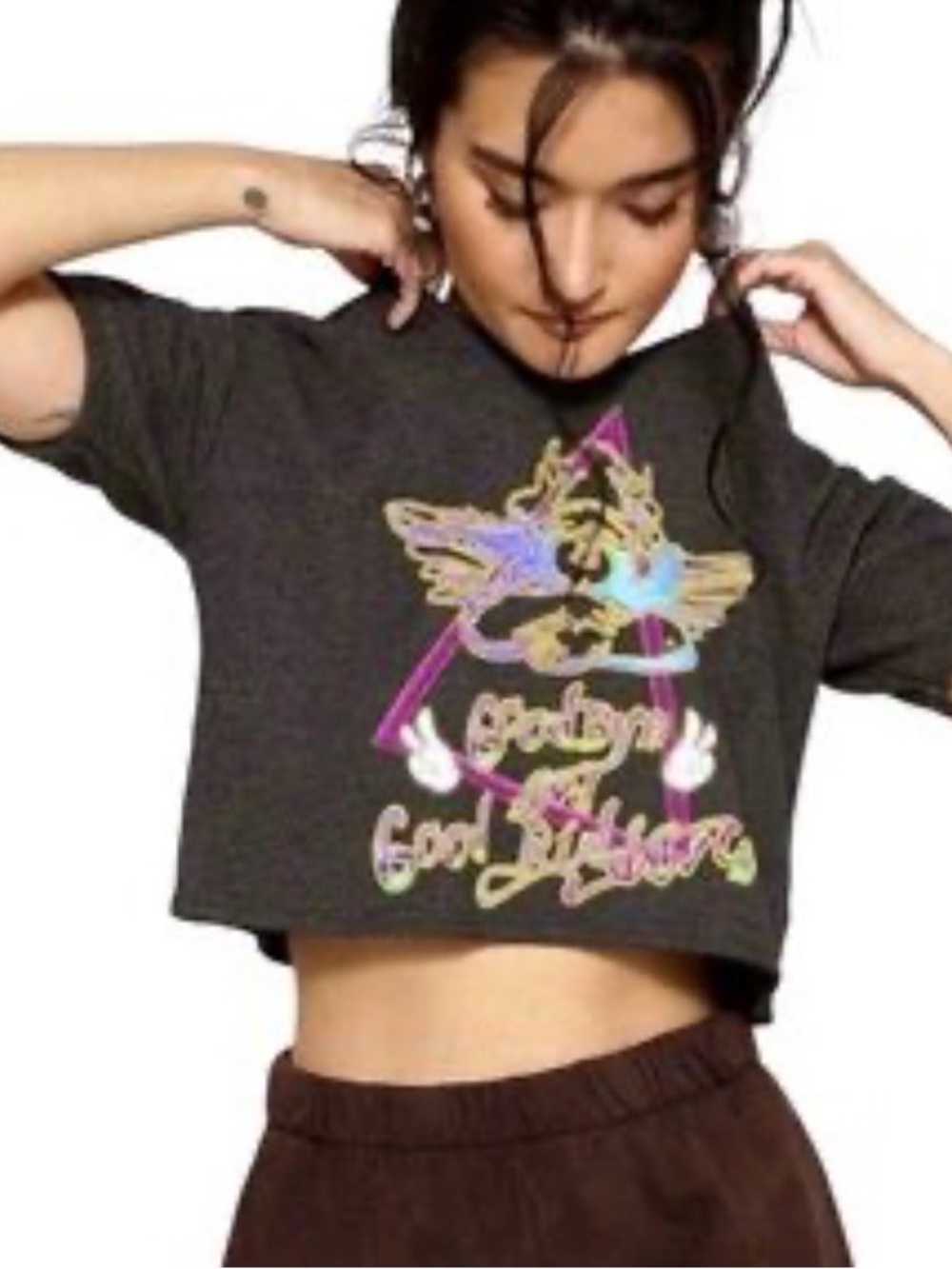 Boys Lie Goodbye and good riddance waffle knit grey cropped T shirt sz Med